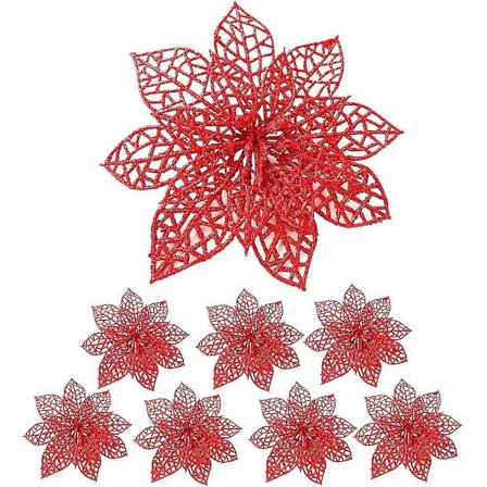 Christmas Large Glitter Poinsettia,poinsettia Artificial Flowers,xmas Poinsettia Decorations Glitter Artificial Christmas Flowers For Flower Tree Hang