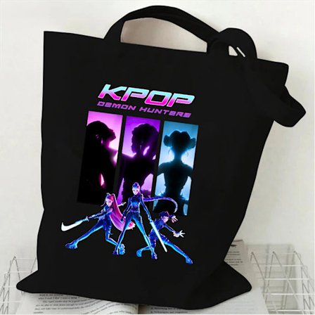 K-POP Demon Hunter Jentegruppe Periferi Trykt Lerretsveske Bærbar Skulderveske Mote Lerretsveske Svart 13