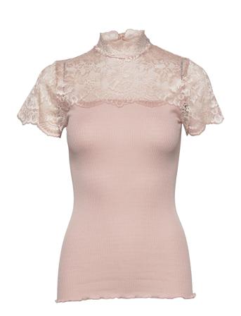 Silk T-Shirt Ss W/Lace Beige Rosemunde