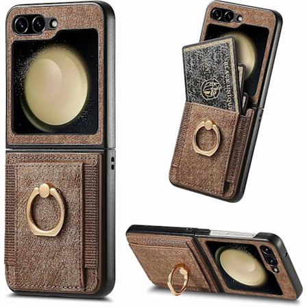 Samsung Galaxy Z Flip 6 -lompakko-kotelo, ohut PU-nahkainen iskunkestävä kotelo renkaalla ja korttipaikalla Galaxy Z Flip 6 5G 2024:lle