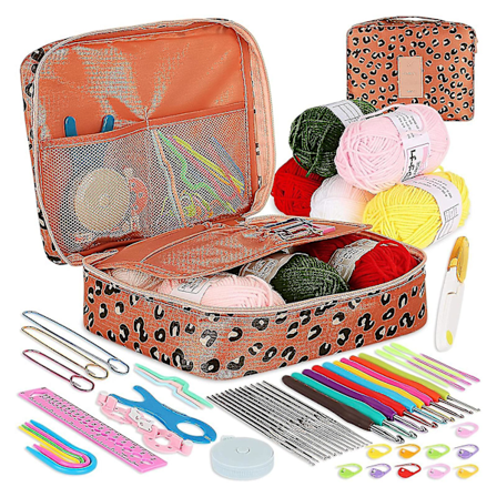 Vuxenvirkad Set för Nybörjare Slitstark Sticknålsset Present till Stickälskare Leopord