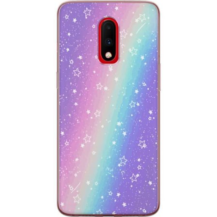 Kompatibelt Mobildeksel til OnePlus 7 Rainbow-farget pastellbakgrunn med hvite stjerner og gnistrende prikker i myk overgang