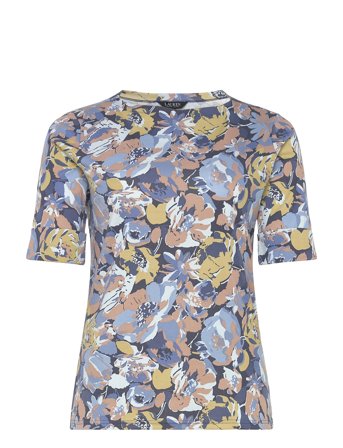Floral Stretch Cotton Boatneck Tee Blue Lauren Women