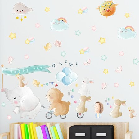 Elefantti-ilmapallot pupu hiiri aurinko pilvi seinätarra-setti