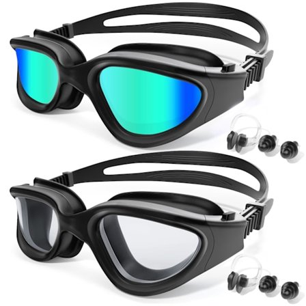 Simglasögon 2-pack, 10X anti-imma, läckagesäkra med näsklämma och öronproppar (svart & grå)