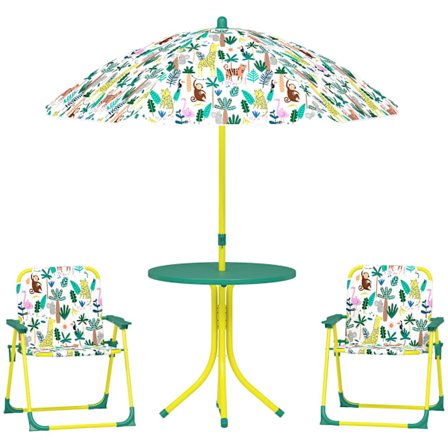 Børne udendørs sæt med bord, 2 stole og parasol