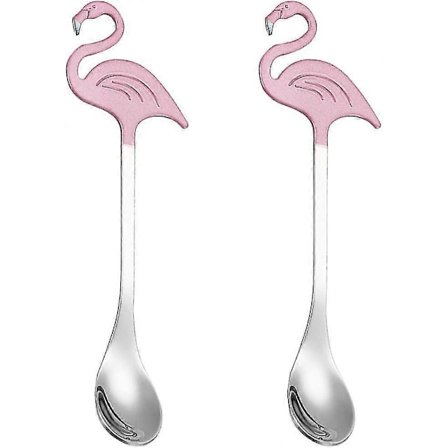 Flamingo Kaffeske Teske Dessert Ske Rustfrit Stål Service Omrøring Sukkerske pink Sølv 2 stk BJL