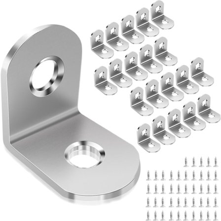 Metallfestebrakett, Rustfritt Stål Metallbrakett, Sett med 20 Festebraketter 20*20mm, for Feste og Reparasjon av Møbler