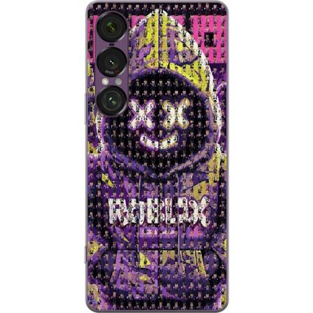Kompatibelt Mobilskal till Sony Sony Xperia 1 VII Roblox huvtröja designad med hundratals små Roblox-figurer, kreativ mosaikdesign i lila och gult f