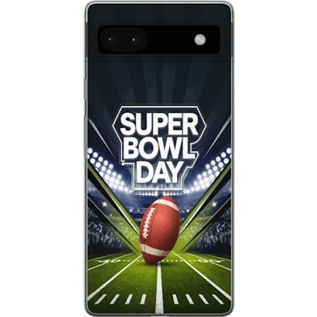 Yhteensopiva Puhelinkuori Google Pixel 6a Super Bowl Day juliste, jossa amerikkalainen jalkapallo valaistuksella varustetulla areenalla dramaattisessa