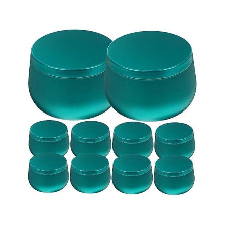 12 stk. Små oppbevaringsbokser med lokk, lyslaging, tinnbokser, forseglede bokser, bryllupsgave, tinn, smykkeoppbevaring, grønn