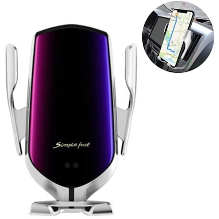 1 trådlös billaddare, snabbladdning, automatisk spänning, automatisk ventil, telefonhållare, silver