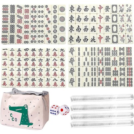 Mahjong-pelilautasetti - Mahjong-laatat minikoossa, matka-Mah Jong -setti säilytyslaukulla, perinteinen kiinalainen versio perhelautapeli 