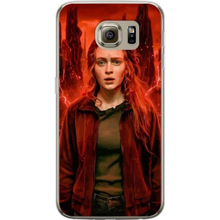 Kompatibelt Mobilskal till Samsung Samsung Galaxy S6 Porträtt av en ung kvinna med rött hår i en apokalyptisk landskap, röda blixtar och mörka kl