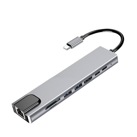 Laajennustelakka Kahdeksan-yhdessä Type-C-telakka HDMI/TF/SD-kortinlukijalle USB-C-verkkoportti 4K-verkkokortti