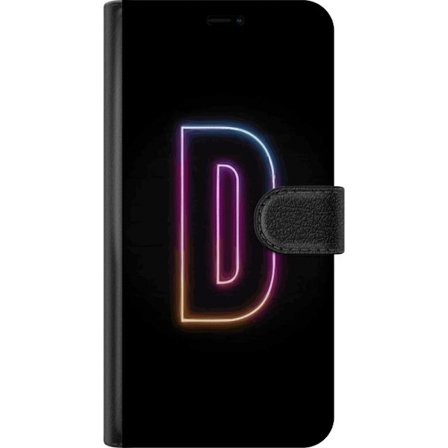 Kompatibel Tegnebogsetui til OnePlus OnePlus Nord 2T Minimalistisk neonbogstav D i farveskiftende lys mod sort baggrund i moderne digital design