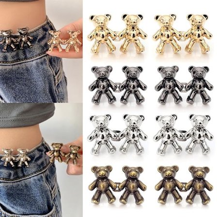 8 par Jean-knappenåle, ingen syning bukseliv strammer Jean-knapper til løse jeans, justerbar og genanvendelig talje spænde, sød bjørn bukser klip