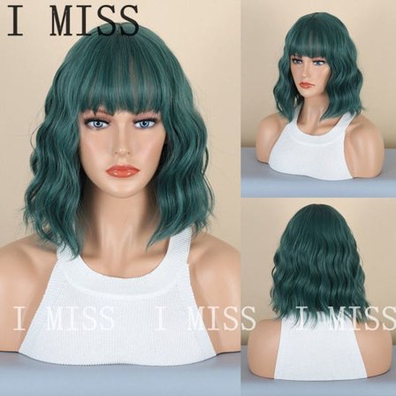 Lyhyt kihara vihreä vesiripa-peruukki naisille