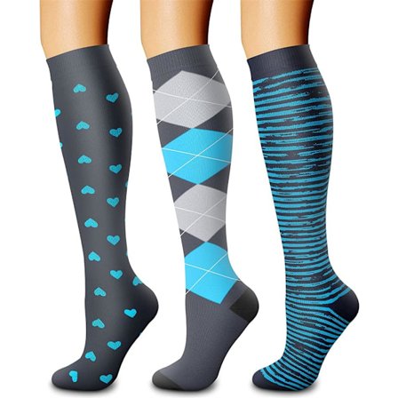 Kompressionsstrumpor för Kvinnor & Män Cirkulation (3 Par) 15-20 mmHg Bästa Stöd för Atletisk Löpning Cykling