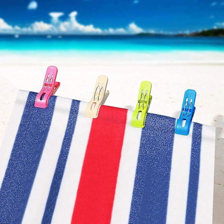 Set med 8 stora solstolsklämmor, strandhandduksklämma, stor flerfärgad plastklädnypa för handdukar, täcken, badlakan, filt, kläder