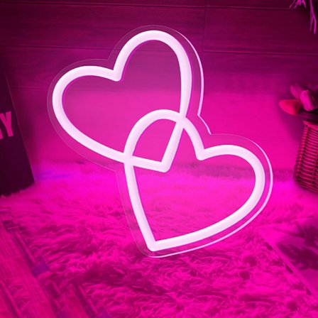 Rosa Dubbelhjärta Neonskylt, USB-driven LED-hjärtlampa för Alla Hjärtans Dag-dekoration, Alla Hjärtans Dag-presenter till Fru Bröllopsförslag Årsdag
