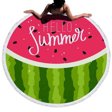 Sommarrund strandhandduk i vattenmelonmönster, mikrofiber, torkar snabbt, sandtät, rund filt med fransar, camping, picknick, yogamatta, 59 tum