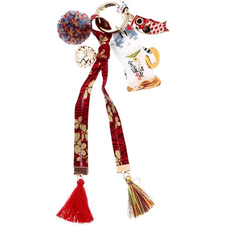 Heldig kat nøglering japansk kat nøglering til taske pung stor rød