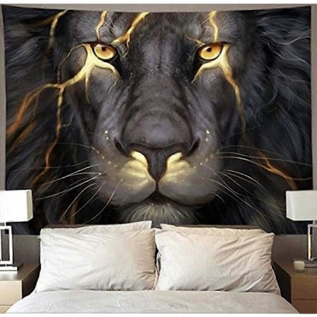 svart Golden Cool Lion King maleri Veggteppe Hippie Kunst Teppe Vegghengende Hjem Dekor Ekstra Store duker 152x203 cm