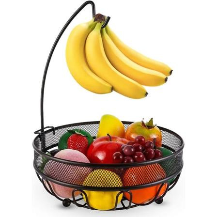 Fruktkurv - Med Bananholder - Fruktkurv Med Metallhyller Benkepynt - Bronse Fruktlager