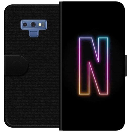 Kompatibel Tegnebogsetui til Samsung Samsung Galaxy Note9 Minimalistisk neonbogstav N i farveskiftende lys mod sort baggrund