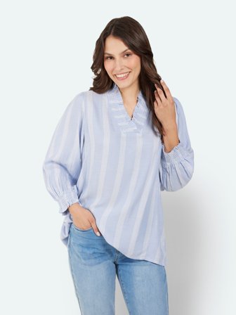 JENSEN - Langærmet Bluse - Lys Blå - Stribet