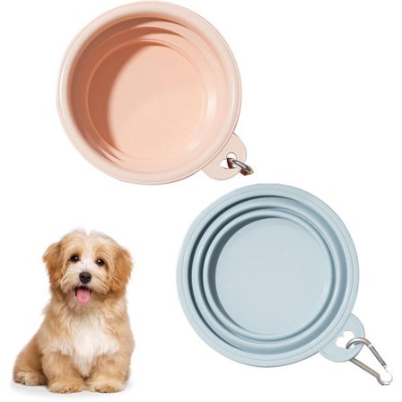 2-delt sammenklappelig drikkeskål/foderskål med krog, vandskål til kat og hund, 350 ml, tåler opvaskemaskine, lille, BPA-fri, sammenklappelig skål, 