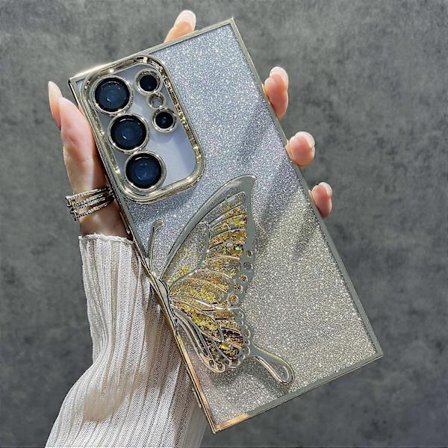 Quicksand Butterfly TPU-telefoncover med glaslinsefilm til Samsung Galaxy S24 Ultra