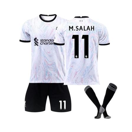 (Liverpool 22-23 Away Kit M.Salah No.11 Fotbollströja 3-delade kit för barn Vuxna Army Green S
