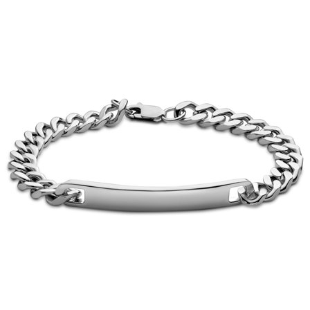 Argentia | 925s | Bracciale con targhetta da 7 mm in argento Sterling placcato in rodio per uomini - Bracciali in acciaio