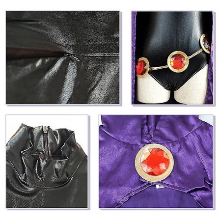 Teen Titans Raven Cosplay kostyme Superhelt kappe Jumpsuits Zentai Halloween tighta klær + Cape + midje smykkekjede