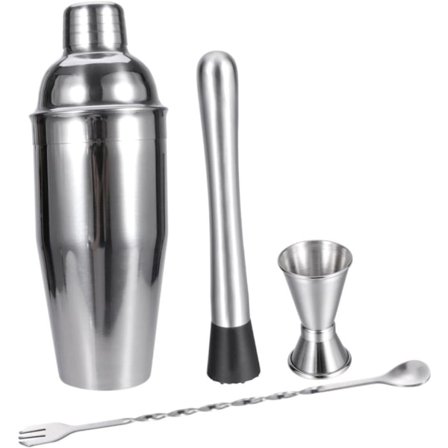 Cocktail sæt Dobbelt shaker 750ml Rustfrit stål Sølv 4 dele
