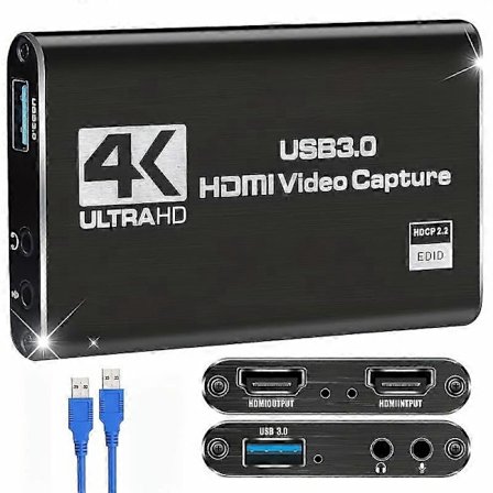 4K Ljud- och Videoinspelningskort, USB 3.0 Videoinspelningsenhet, Full HD 1080P För Spelinspelning, Livestreaming