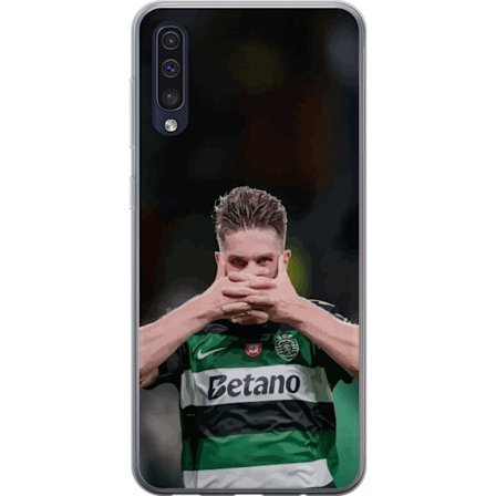 Samsung Galaxy A50 Genomskinligt Skal Viktor Gyökeres Sporting Green Design stilren fotbollskonst i gröna toner med fokus på energi och passion
