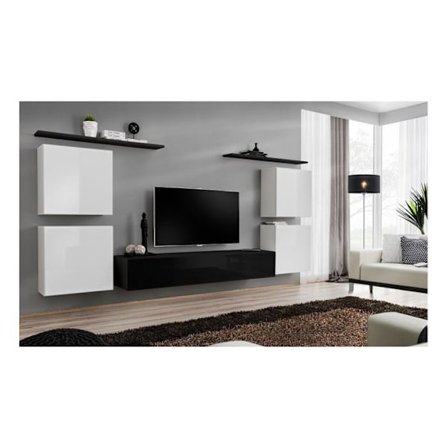 Vägg TV-skåp - Switch IV - 320 cm x 150 cm x 40 cm - Vit och svart