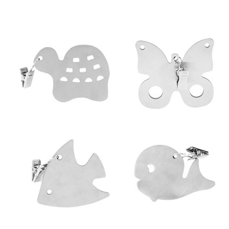 4 stk. dugvægte i rustfrit stål, skildpadde, hval, fisk, sommerfugl, formdekor