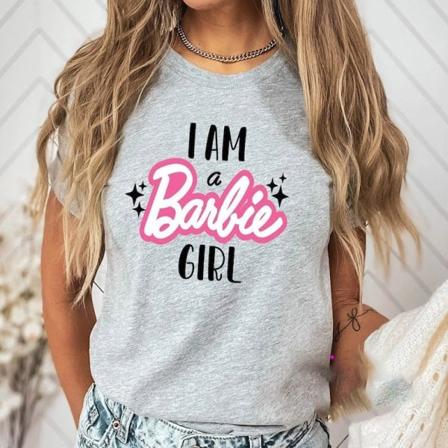 Barbie Tryckt T-shirt Kvinna Sommar Topp T-shirt GH1014-O XL