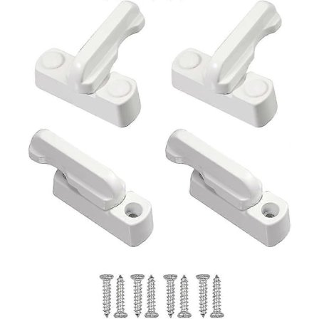 4 stk. Sikkerhedslåse, Vinduesrotationsbegrænser med skruer, Hvide vindueshasper, Rammeblokkeringslåse