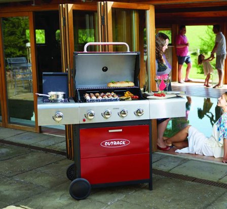 Outback Meteor 4 Burner Gas BBQ Red Hooded (OUT370698)