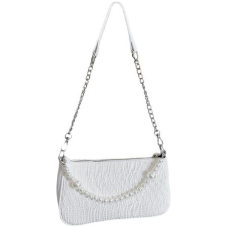 Hvit clutch, skulderhåndveske, mini håndvesker med perlehalssmykke