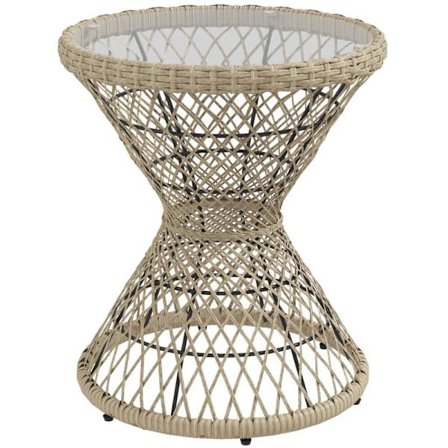 Rootz Sofabord - Sidebord - Havebord - Boho Design - Glasplade - PE Rattan - Naturlig - Lysebrun - 45 cm x 45 cm x 52 cm