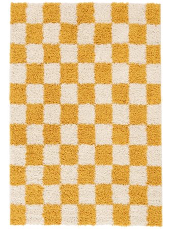 Shaggy Rug Checkered Chessie Yellow/Off White Oeko-Tex