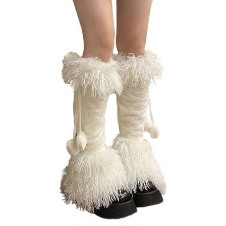 Plysj Furry Leggvarmere med Søte Hjerteballer for Kvinner Vintermote Tykke Fuzzy Fishtail Støveltrekk Fotløse Sokker