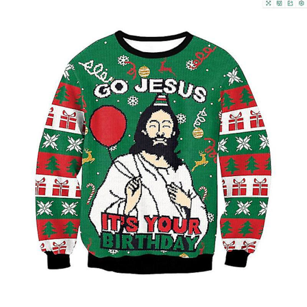 Jesus Sweater Grøn 3D Print Julefrokost Skjorte Voksen Mænd Og Kvinder Tøj