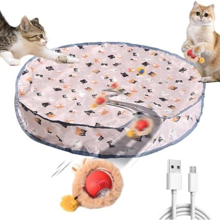 Interactive Cat Toy, Electronic Toy for Cat with Hide-and-Seek Cover – Self-Rolling Ball / Moving Ball, USB Charging, Colorful